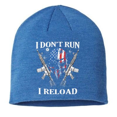 I don't Run I Reload Gun Rights AR 15 Skull American Flag Sustainable Beanie