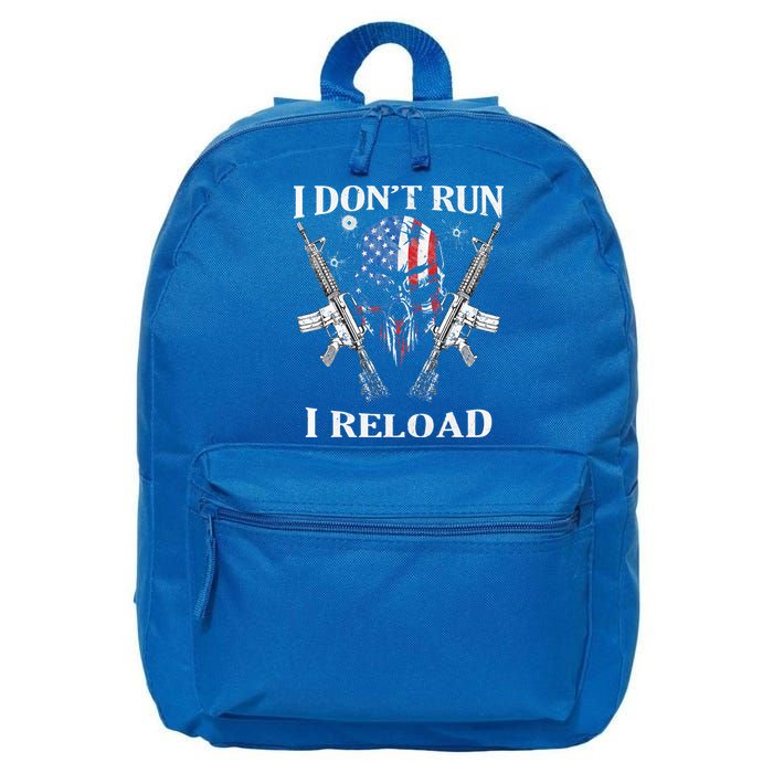 I don't Run I Reload Gun Rights AR 15 Skull American Flag 16 in Basic Backpack