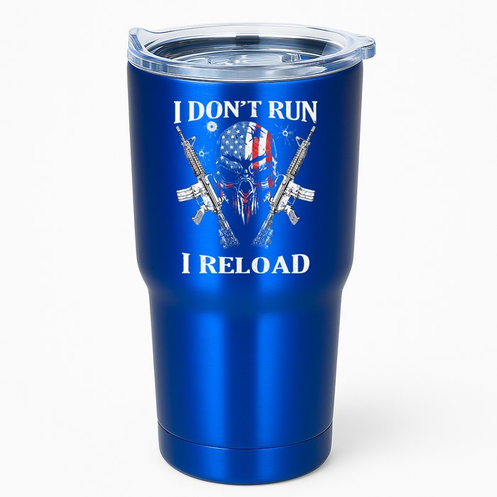 I don't Run I Reload Gun Rights AR 15 Skull American Flag Tumbler
