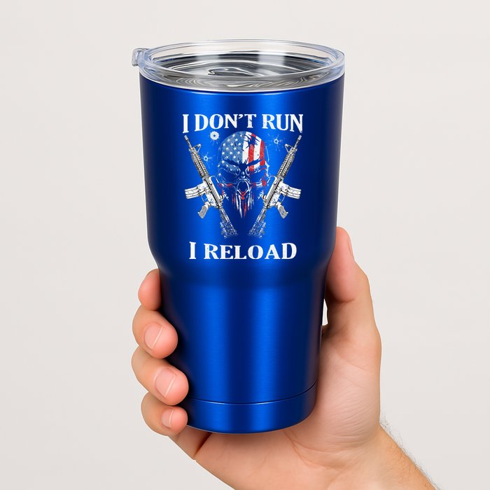 I don't Run I Reload Gun Rights AR 15 Skull American Flag Tumbler