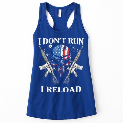 I don't Run I Reload Gun Rights AR 15 Skull American Flag Womens Tank Top