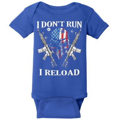 I don't Run I Reload Gun Rights AR 15 Skull American Flag Baby Bodysuit