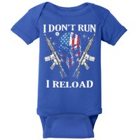 I don't Run I Reload Gun Rights AR 15 Skull American Flag Baby Bodysuit