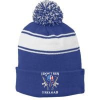 I don't Run I Reload Gun Rights AR 15 Skull American Flag Stripe Pom Pom Beanie