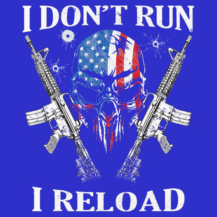 I don't Run I Reload Gun Rights AR 15 Skull American Flag Stripe Pom Pom Beanie
