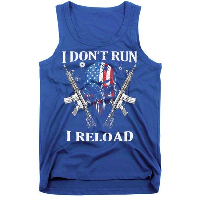 I don't Run I Reload Gun Rights AR 15 Skull American Flag Tank Top