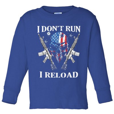 I don't Run I Reload Gun Rights AR 15 Skull American Flag Toddler Long Sleeve Shirt