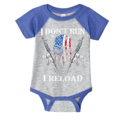 I don't Run I Reload Gun Rights AR 15 Skull American Flag Infant Baby Jersey Bodysuit