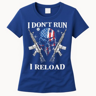 I don't Run I Reload Gun Rights AR 15 Skull American Flag Womens T-Shirt