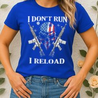 I don't Run I Reload Gun Rights AR 15 Skull American Flag Womens T-Shirt
