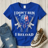 I don't Run I Reload Gun Rights AR 15 Skull American Flag Womens T-Shirt