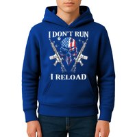 I don't Run I Reload Gun Rights AR 15 Skull American Flag Kids Hoodie