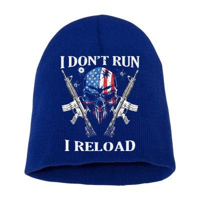 I don't Run I Reload Gun Rights AR 15 Skull American Flag Short Acrylic Beanie