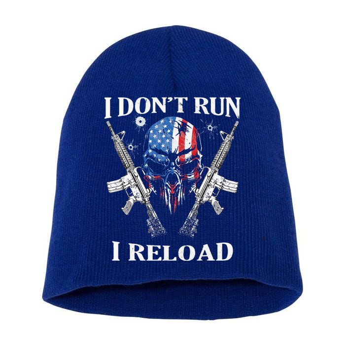 I don't Run I Reload Gun Rights AR 15 Skull American Flag Short Acrylic Beanie