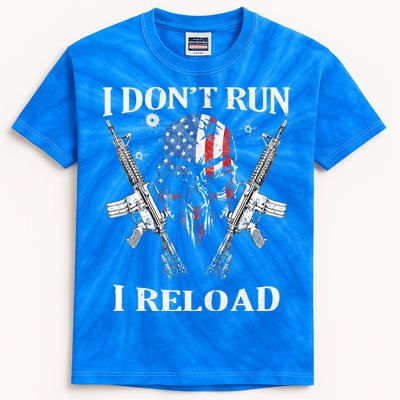 I don't Run I Reload Gun Rights AR 15 Skull American Flag Kids Tie-Dye T-Shirt