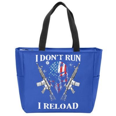 I don't Run I Reload Gun Rights AR 15 Skull American Flag Zip Tote Bag