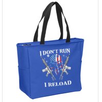 I don't Run I Reload Gun Rights AR 15 Skull American Flag Zip Tote Bag