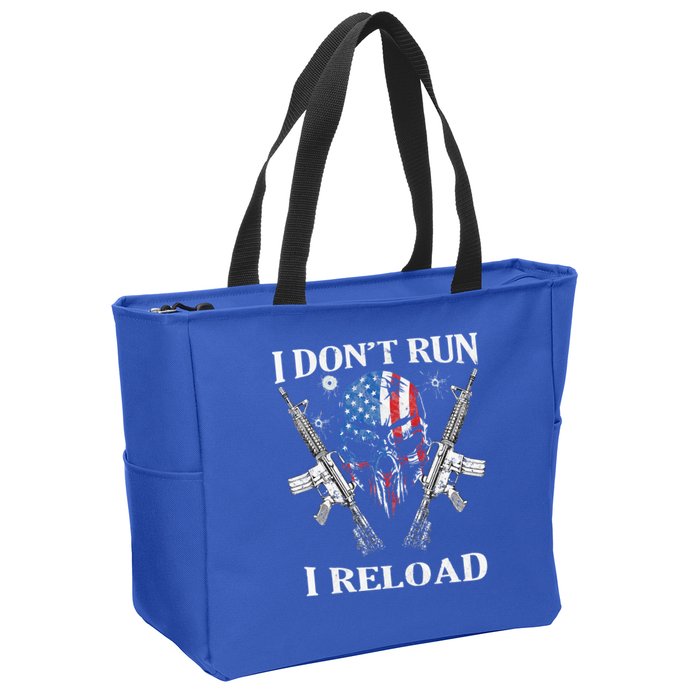 I don't Run I Reload Gun Rights AR 15 Skull American Flag Zip Tote Bag
