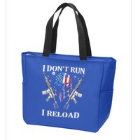 I don't Run I Reload Gun Rights AR 15 Skull American Flag Zip Tote Bag