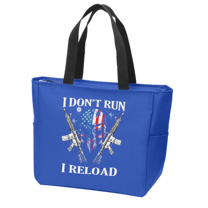 I don't Run I Reload Gun Rights AR 15 Skull American Flag Zip Tote Bag