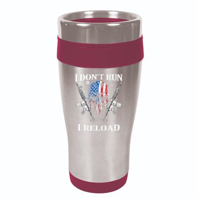 I don't Run I Reload Gun Rights AR 15 Skull American Flag 16oz Travel Tumbler