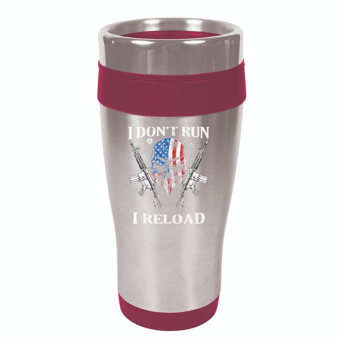 I don't Run I Reload Gun Rights AR 15 Skull American Flag 16oz Travel Tumbler