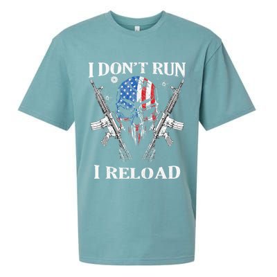 I don't Run I Reload Gun Rights AR 15 Skull American Flag Sueded Cloud Jersey T-Shirt