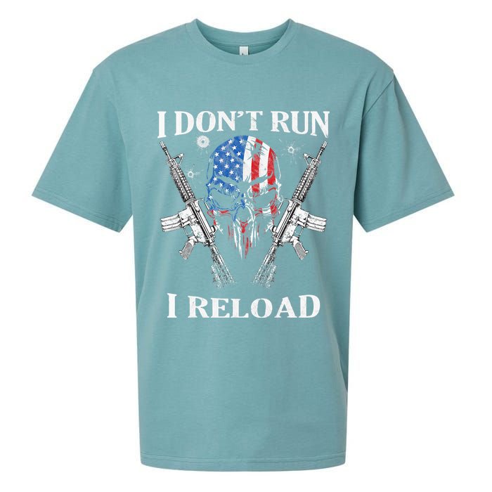 I don't Run I Reload Gun Rights AR 15 Skull American Flag Sueded Cloud Jersey T-Shirt