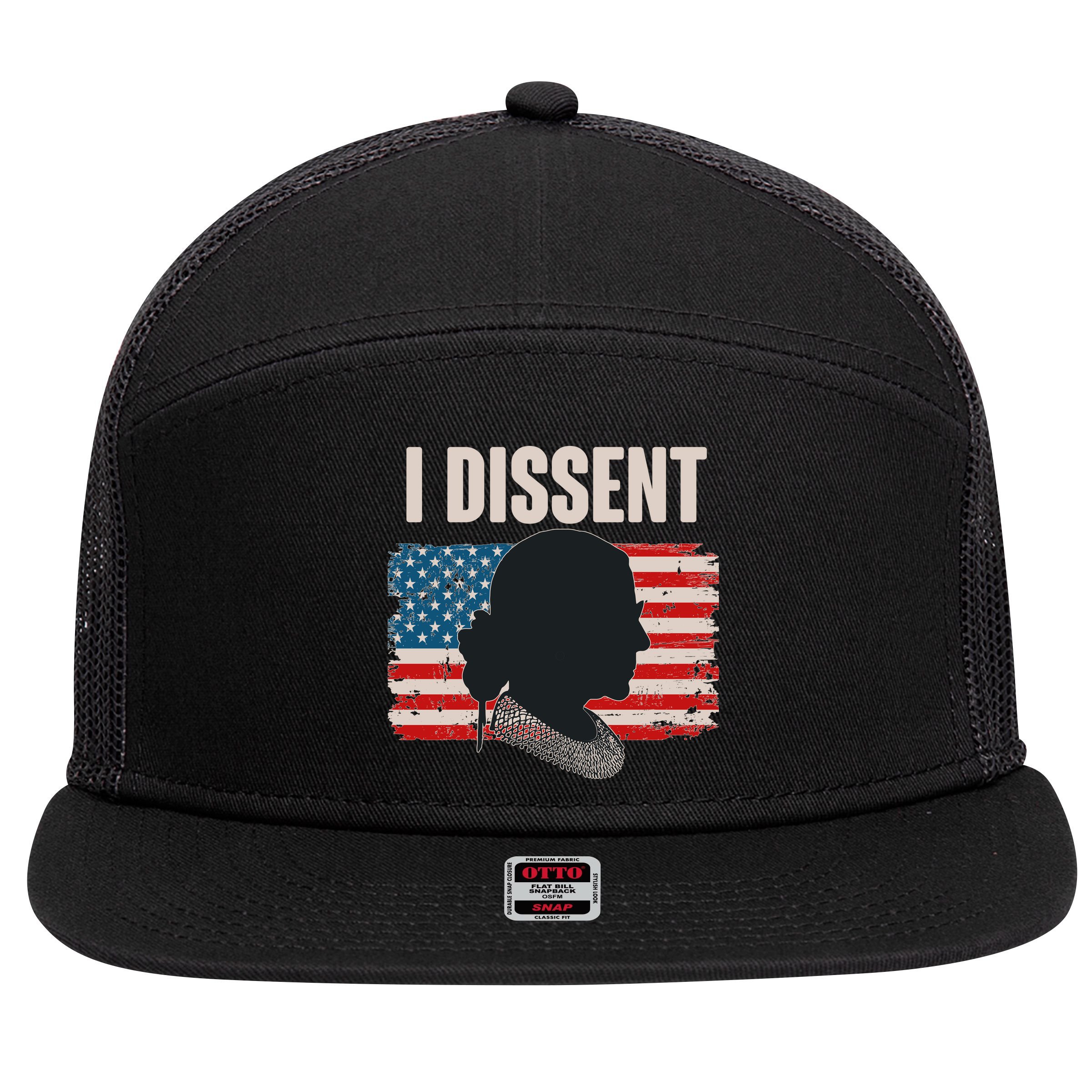 I Dissent Ruth Bader Ginsberg RBG USA American Flag 7 Panel Mesh Trucker Snapback Hat