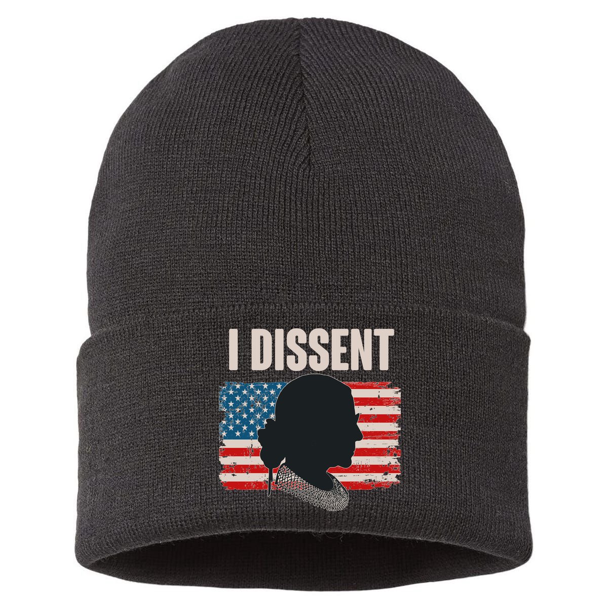 I Dissent Ruth Bader Ginsberg RBG USA American Flag Sustainable Knit Beanie