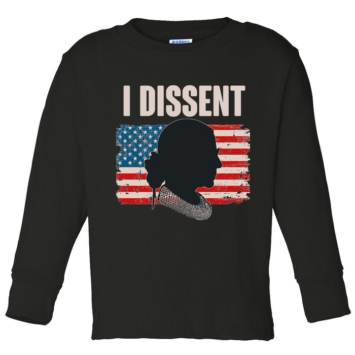 I Dissent Ruth Bader Ginsberg RBG USA American Flag Toddler Long Sleeve Shirt