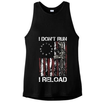 I Dont Run I Reload Gun American Flag Patriots Ladies PosiCharge Tri-Blend Wicking Tank