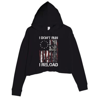 I Dont Run I Reload Gun American Flag Patriots Crop Fleece Hoodie