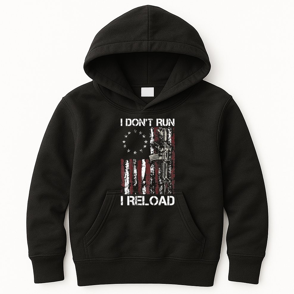I Dont Run I Reload Gun American Flag Patriots Kids Hoodie
