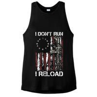 I Don't Run I Reload Gun American Flag Patriots  Ladies PosiCharge Tri-Blend Wicking Tank