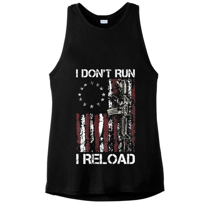 I Don't Run I Reload Gun American Flag Patriots  Ladies PosiCharge Tri-Blend Wicking Tank