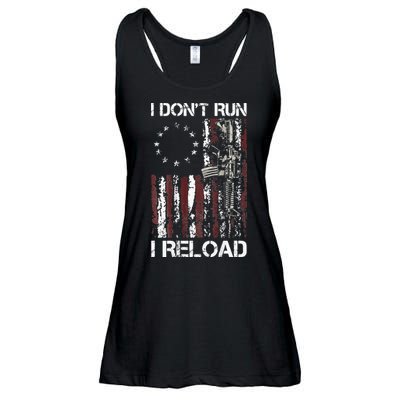 I Don't Run I Reload Gun American Flag Patriots  Ladies Essential Flowy Tank