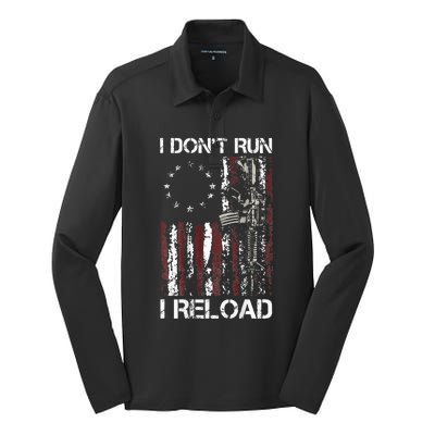 I Don't Run I Reload Gun American Flag Patriots  Silk Touch Performance Long Sleeve Polo