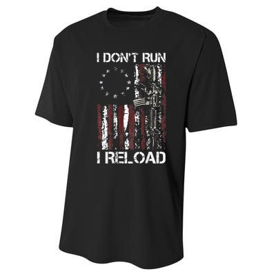 I Don't Run I Reload Gun American Flag Patriots  Performance Sprint T-Shirt