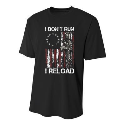 I Don't Run I Reload Gun American Flag Patriots  Youth Performance Sprint T-Shirt