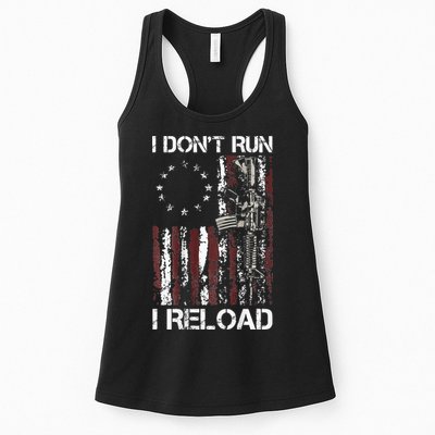 I Don't Run I Reload Gun American Flag Patriots  Womens Tank Top
