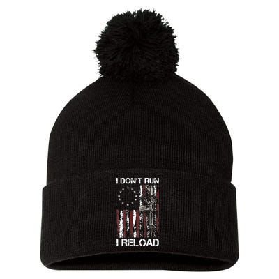 I Don't Run I Reload Gun American Flag Patriots  Pom Pom 12in Knit Beanie