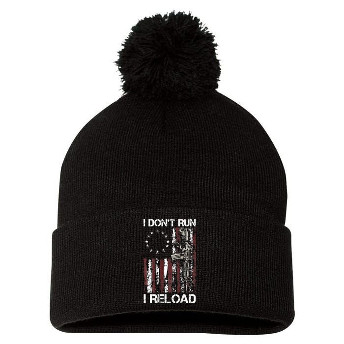 I Don't Run I Reload Gun American Flag Patriots  Pom Pom 12in Knit Beanie