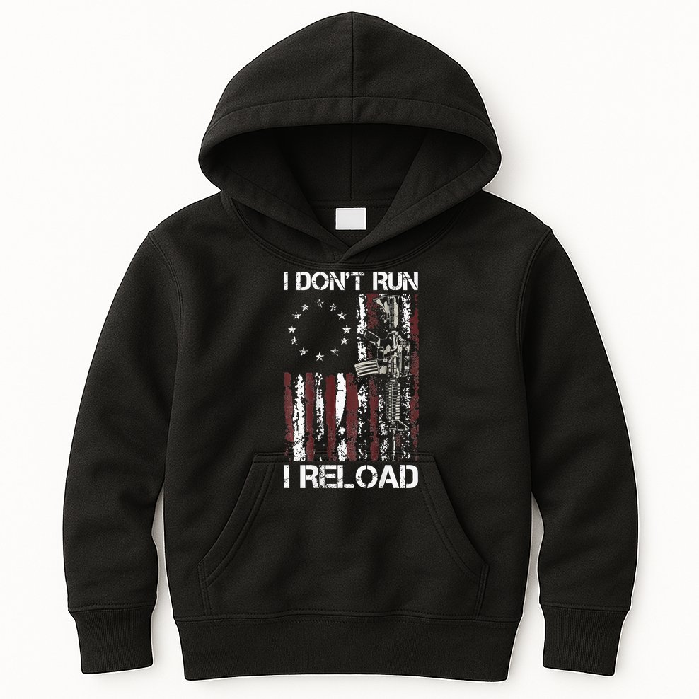 I Don't Run I Reload Gun American Flag Patriots  Kids Hoodie
