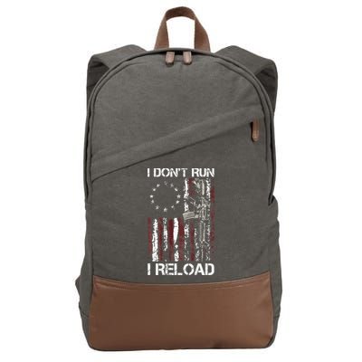 I Don't Run I Reload Gun American Flag Patriots  Cotton Canvas Backpack