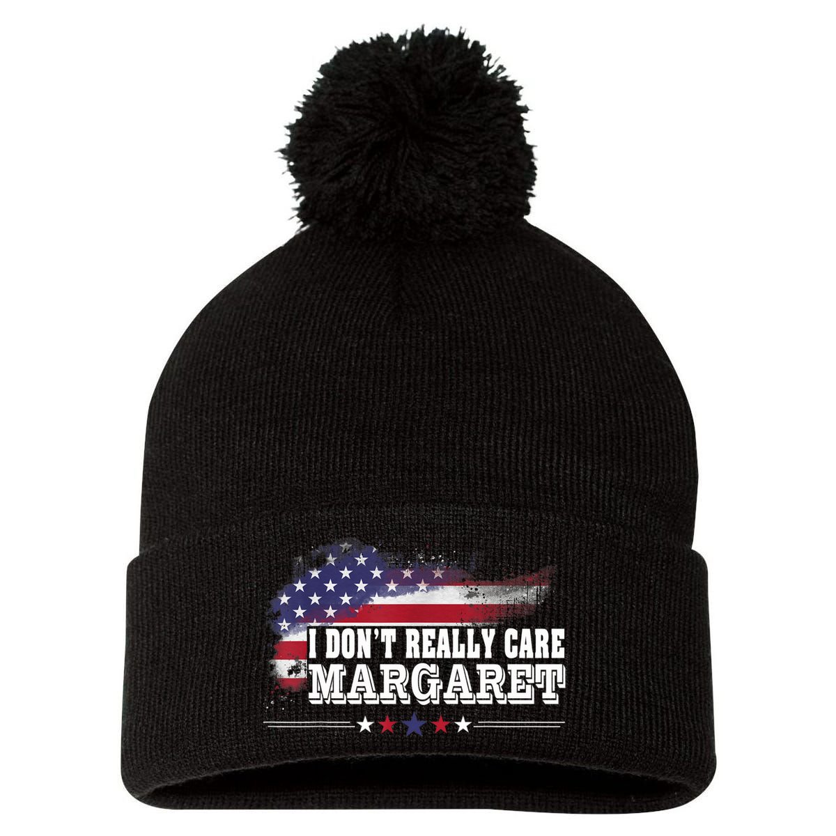I DonT Really Care Margaret Funny Minimalist Long Sleeve Pom Pom 12in Knit Beanie