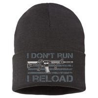 I Don't Run I Reload Funny Gun Owner Pro Guns (ON BACK) Sustainable Knit Beanie