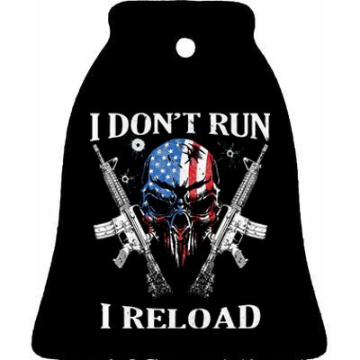 I Dont Run I Reload Gun Rights AR 15 Skull American Flag Ceramic Bell Ornament