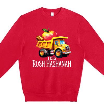 I Dig Rosh Hashanah Dump Truck Apples Honey Jewish New Year Premium Crewneck Sweatshirt