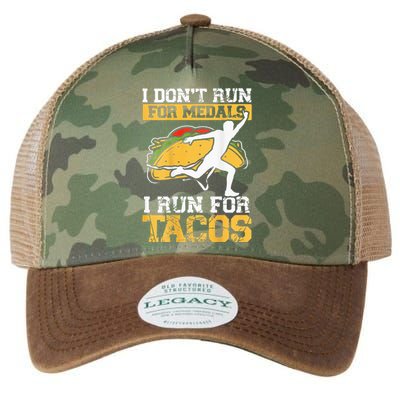 I Don't Run For Medals I Run For Tacos Backprint Running Legacy Tie Dye Trucker Hat